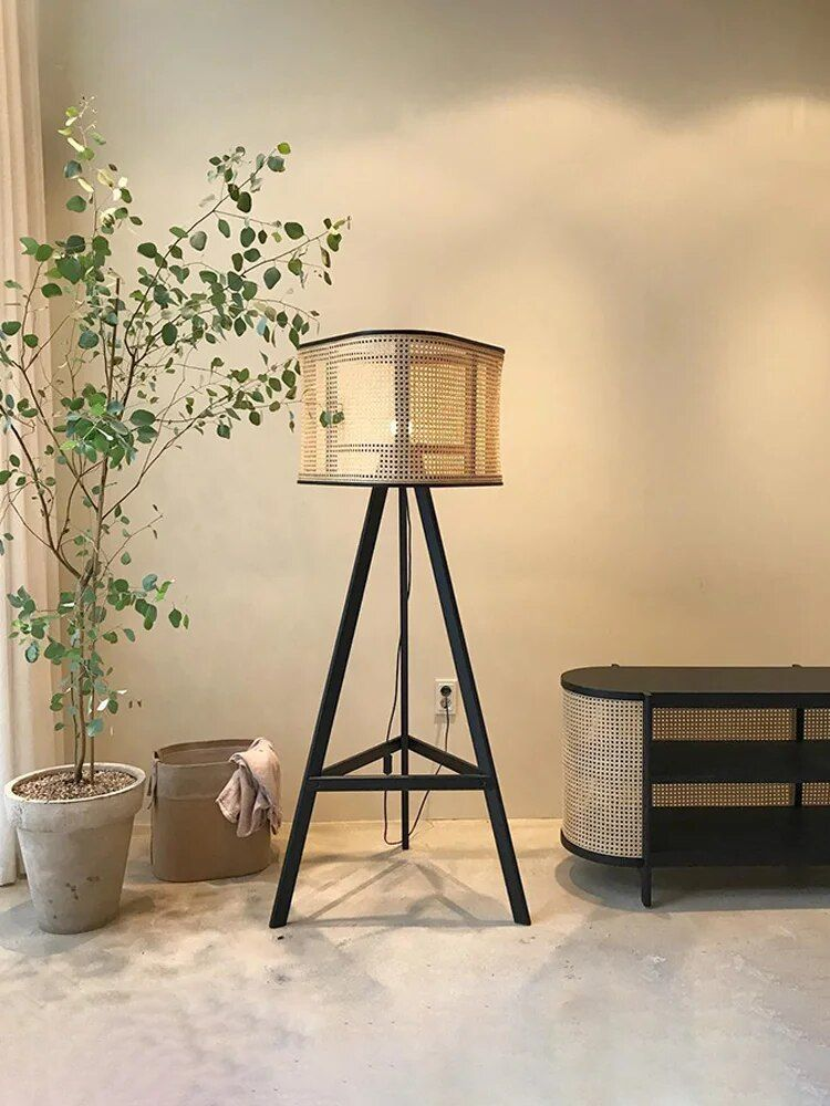 Ash Wood Rattan Floor Lamp