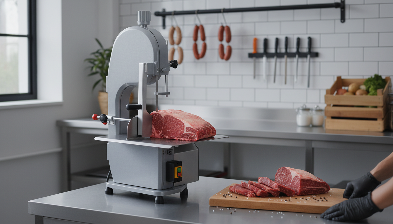 1100W Meat Bandsaw: Adjustable Thickness Cutting Guide