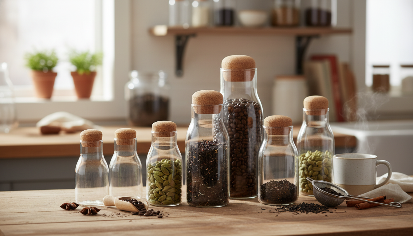 Clear Cork-Stopper Glass Jar for Tea & Pantry Storage