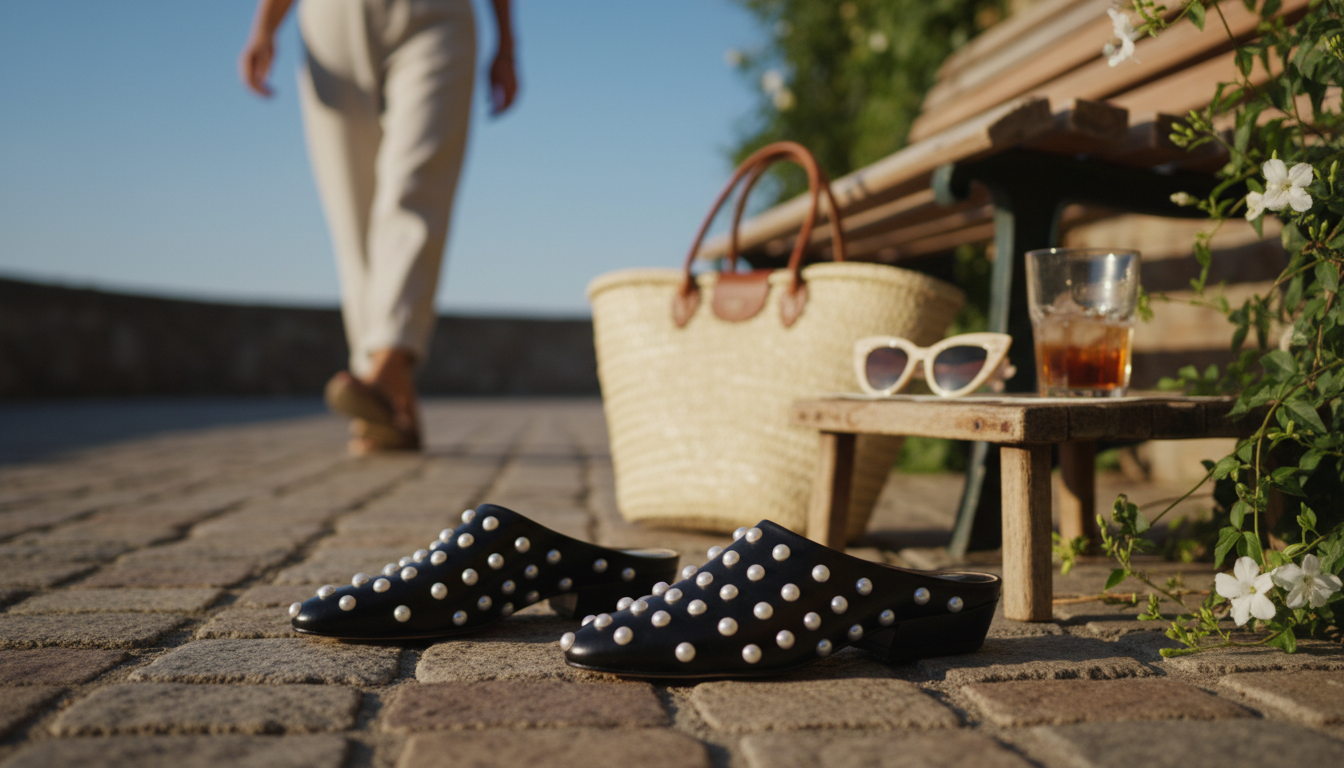 Genuine Leather Rivet Mules: Mid-Heel Summer Sandals
