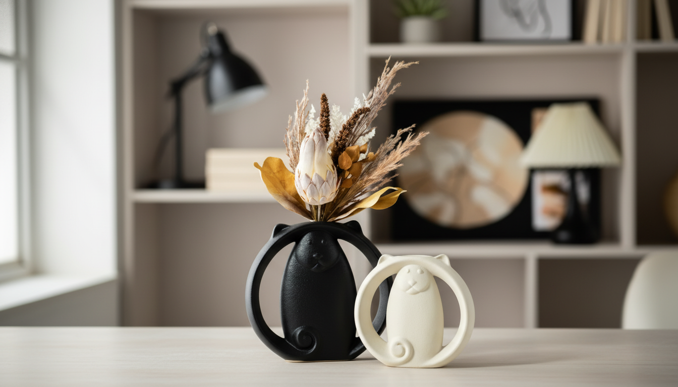 Matte Abstract Cat Vase: Minimalist Desk & Shelf Styling