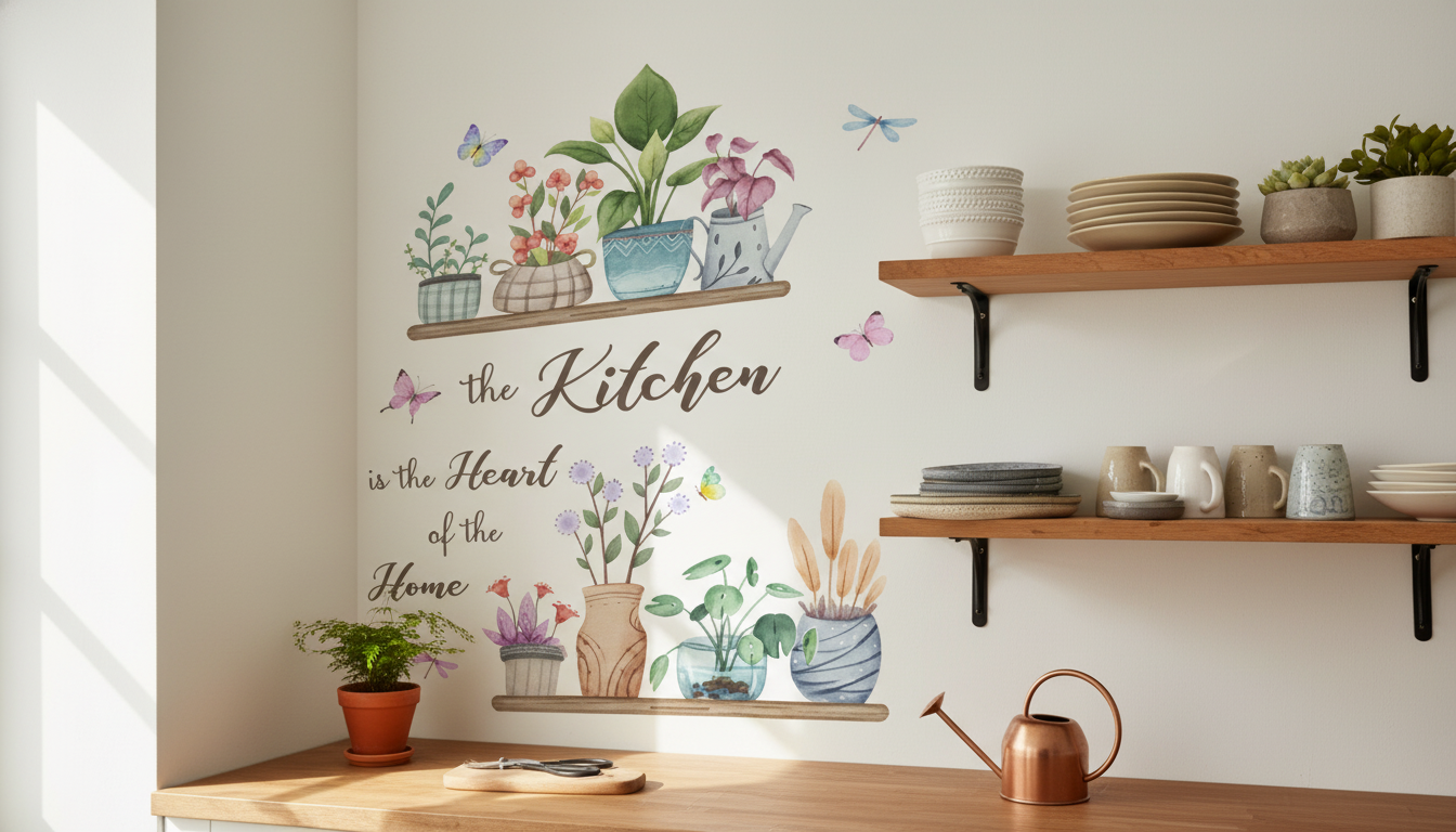Plant Potting Shelves Wall Mural Sticker for Cozy Rooms