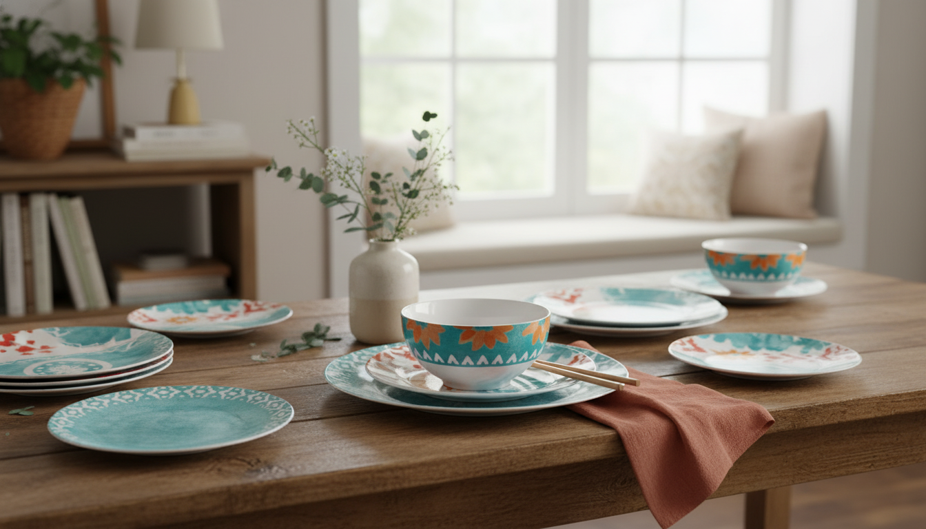 Vibrant 12-Piece Ceramic Dinnerware Set for Daily Meals