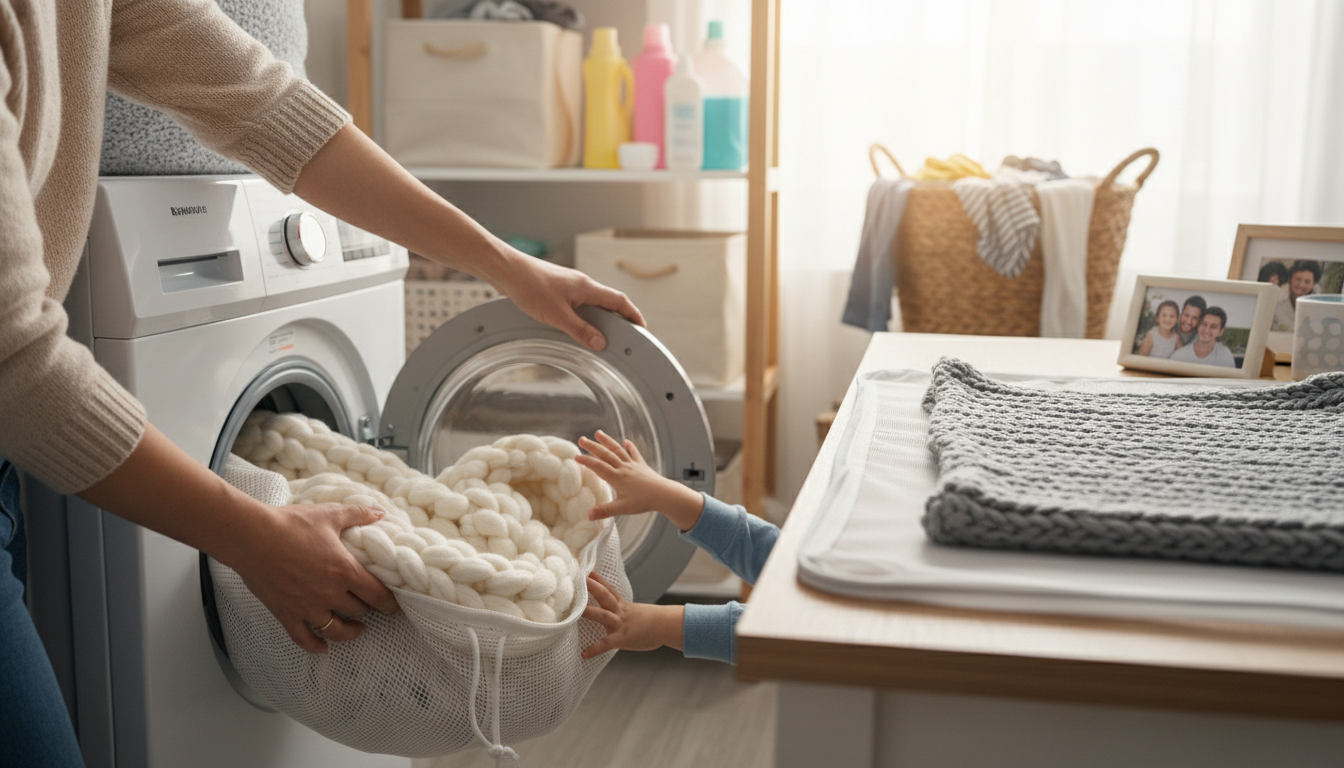 Wash & Dry a Knitted Throw Blanket Without Stretching