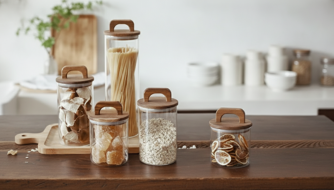 Airtight Glass Jar with Wooden Lid for Pantry Storage