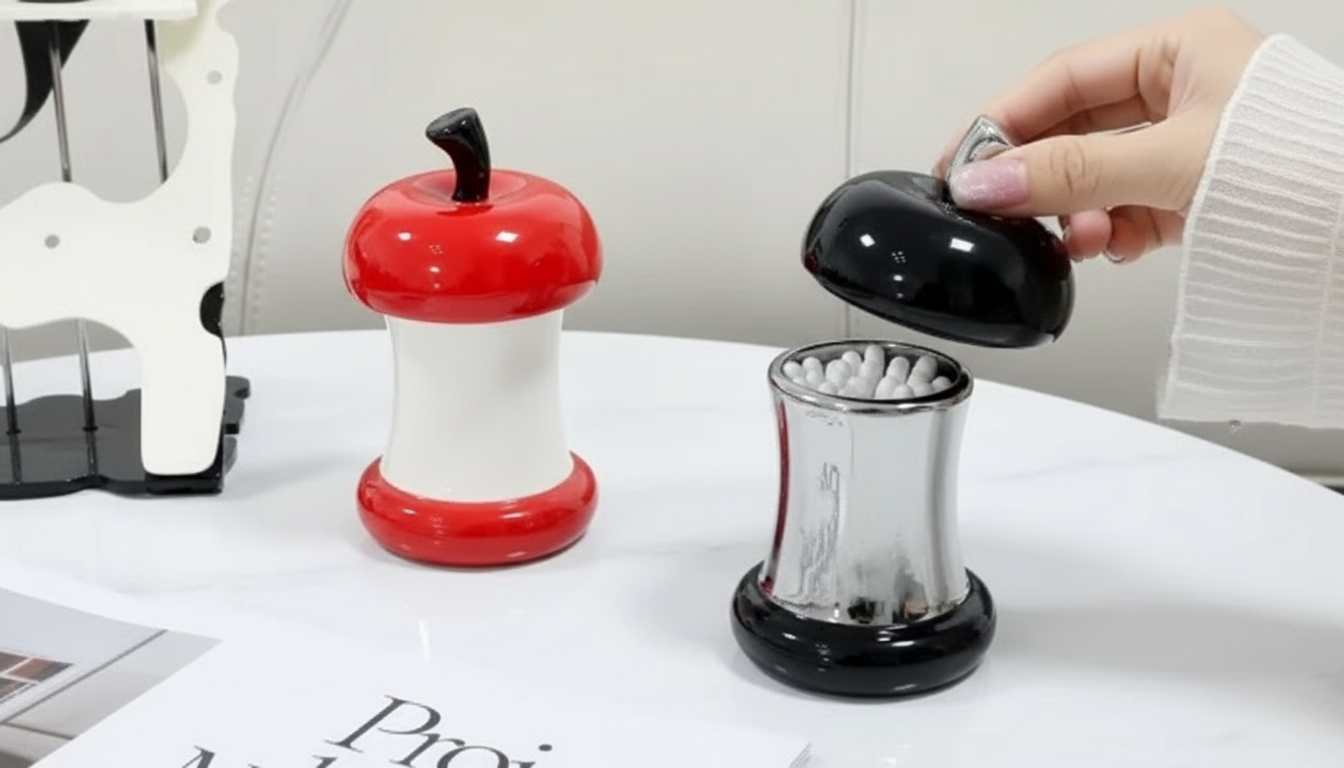 Apple-Shaped Ceramic Toothpick Holder with Dust-Proof Lid