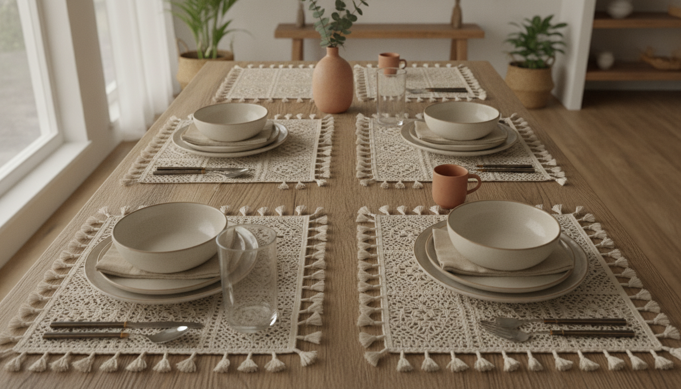 Beige Crochet Macrame Placemats for Boho Farmhouse