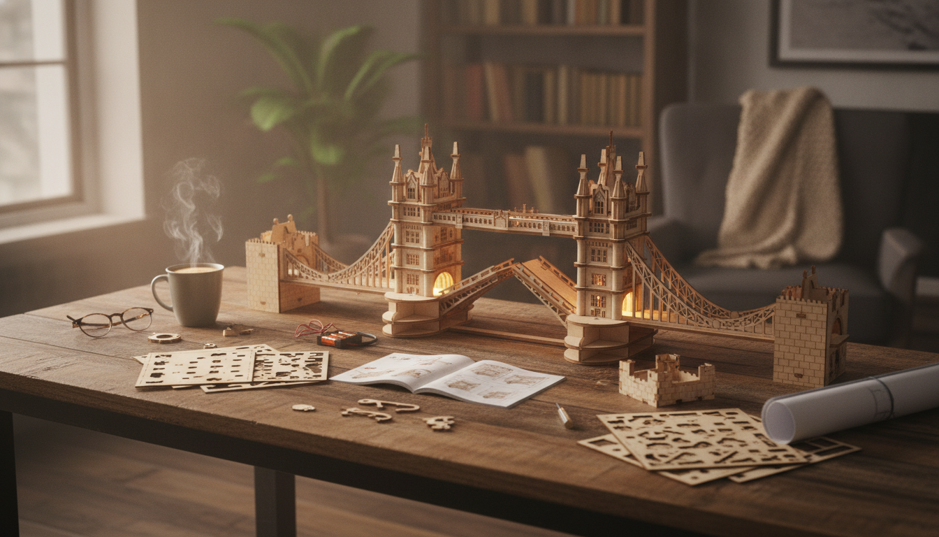 DIY Tower Bridge 3D Wooden Puzzle Kit with LED Lights