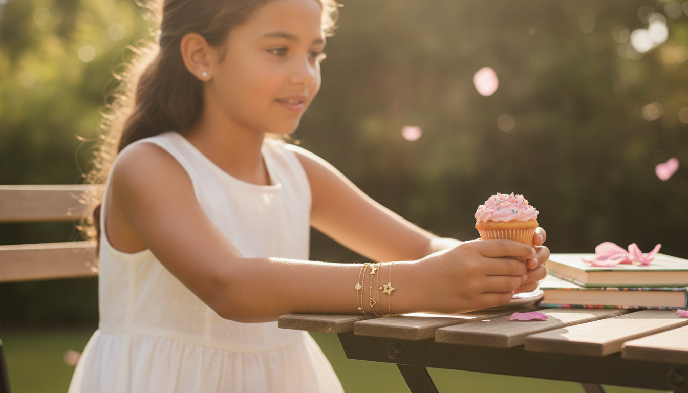 Gold Heart & Bow Double-Layer Bracelet for Girls