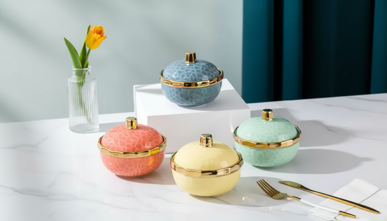 Porcelain Soup Pot with Lid for Noodles, Eggs & Stews